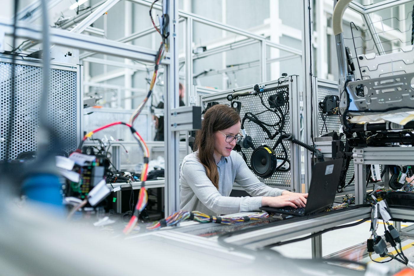 Engineer working in a modern workspace